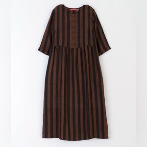 Pyne & Smith No. 14 Cocoa and Black Stripe Linen Dress Size Medium